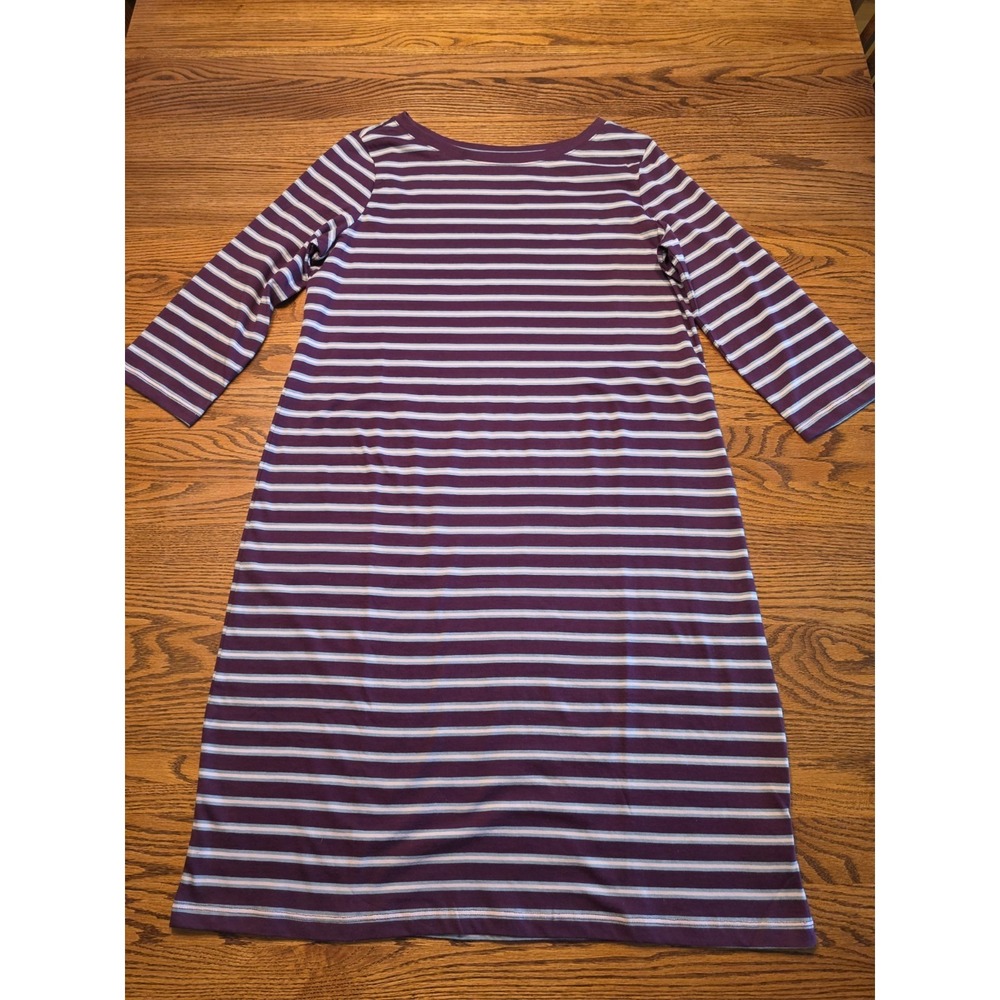 Pact Organic Softspun Boat Neck T-Shirt Dress Medium Plum Mariposa Stripe Casual